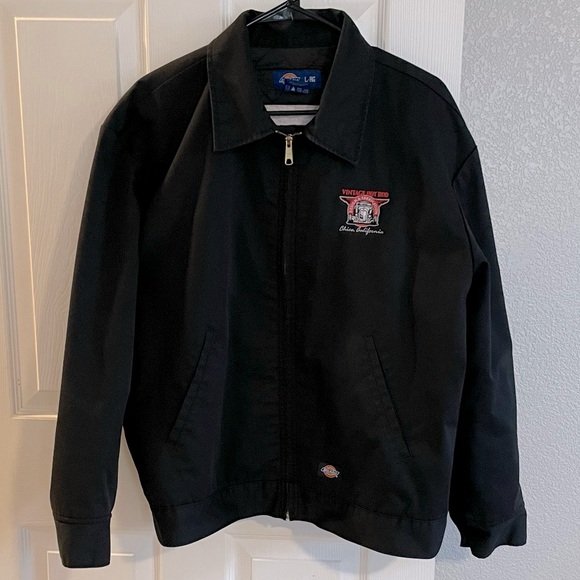 Dickies - Black Shop Jacket - Lined/Quilted -  Vintage Hot Rod Chico Embroidered - Picture 1 of 13